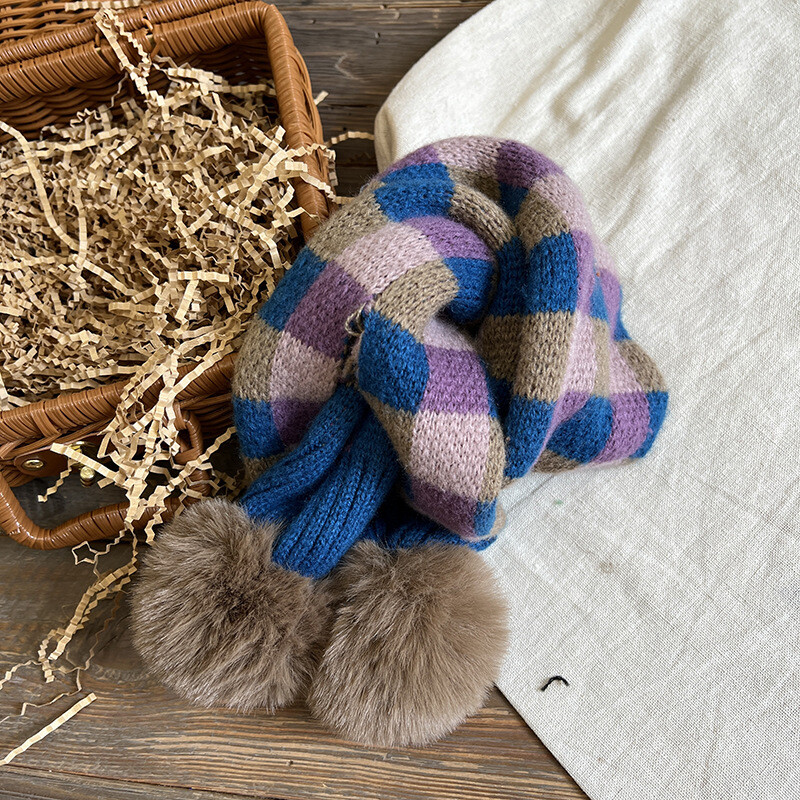 Őszi téli meleg gyereksálak kockás plüss golyók puha kényelmes baba gyerekek nyak gallér gyűrű sál hangtompító fiúknak lányoknak