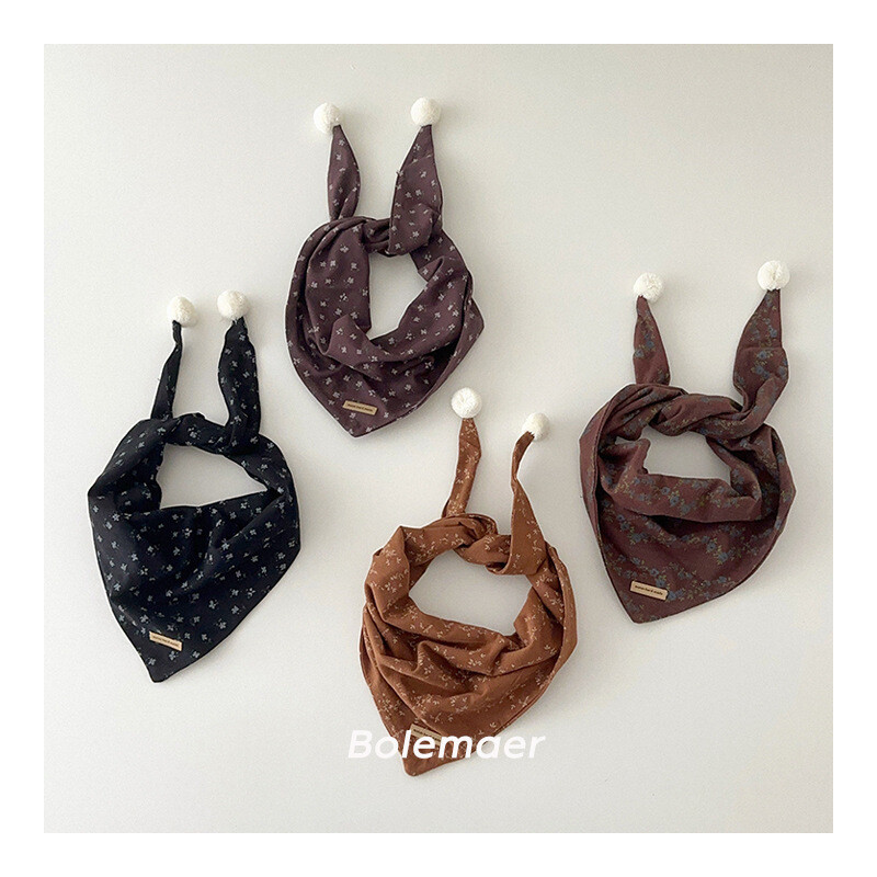 Eșarfă de toamnă retro pentru copii, drăguț cu pompon, eșarfă triunghiulară pentru copii, eșarfă caldă pentru băieți și fete