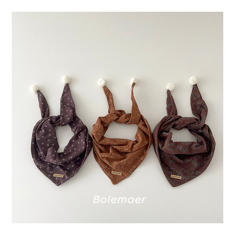 Eșarfă de toamnă retro pentru copii, drăguț cu pompon, eșarfă triunghiulară pentru copii, eșarfă caldă pentru băieți și fete