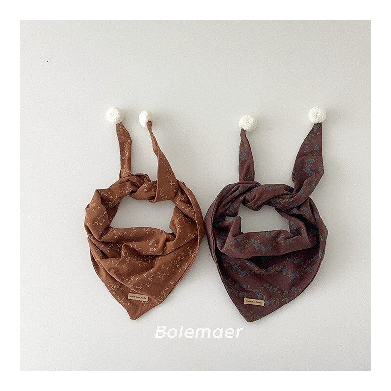 Eșarfă de toamnă retro pentru copii, drăguț cu pompon, eșarfă triunghiulară pentru copii, eșarfă caldă pentru băieți și fete