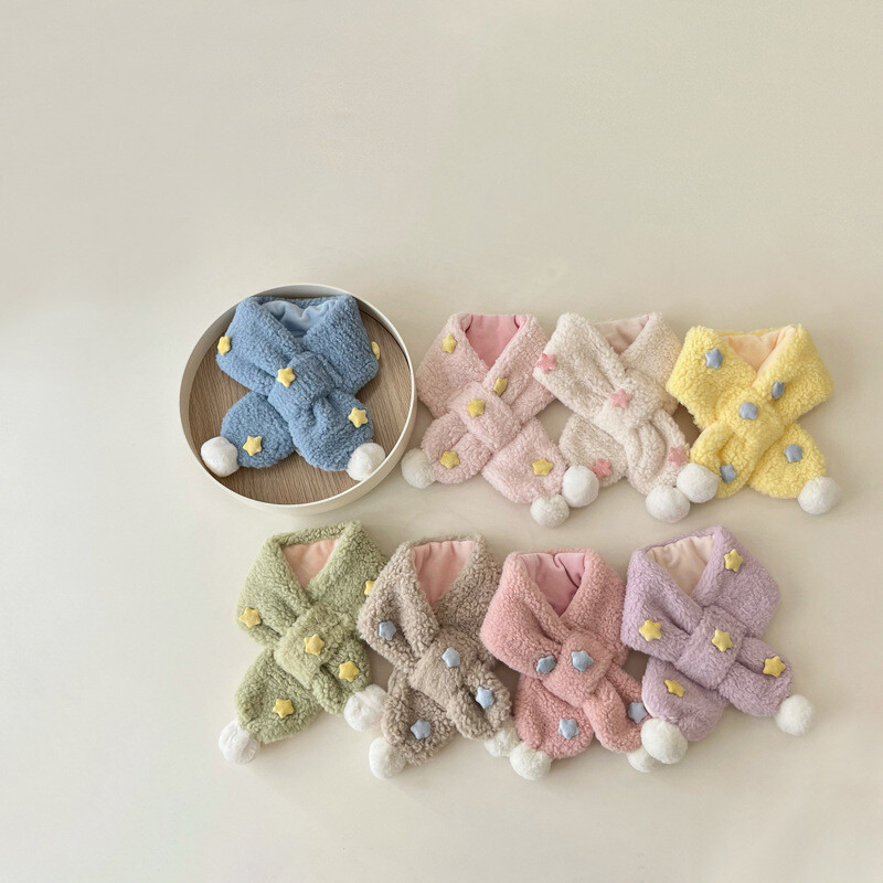 Jesen Zima Topli dječji dječji šal za dječake Djevojčice Slatke zvjezdice Janjeće runo Prsten s križnim vratom Prigušivač Dječji šalovi 2-6 godina