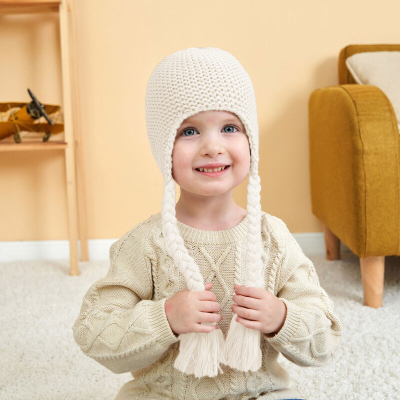 Kūdikių vilnos megztas kepurė Vienspalvis mezgimas Kūdikių vilnos kepurė pynimo ausys plius šilta vaikiška kepurė Baby Boy rudens kepurė 3 1 kepurė kūdikiui