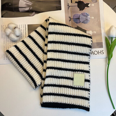 Dječji šal s crno-bijelim prugama Zimski topli dječji pleteni šalovi Korejski dječji rubac Modni dječaci Djevojčice Vuneni ovratnik