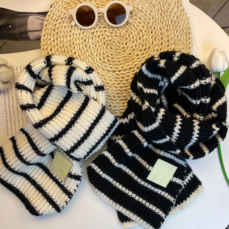 Dječji šal s crno-bijelim prugama Zimski topli dječji pleteni šalovi Korejski dječji rubac Modni dječaci Djevojčice Vuneni ovratnik