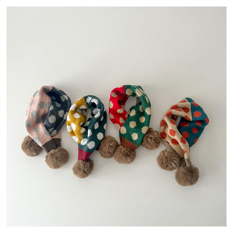 Slatki patchwork točkice Dječji dječaci Djevojčice Prsten šal Zimske tople krznene loptice Pleteni ovratnik Rubni marame Dječji šalovi Prigušivači