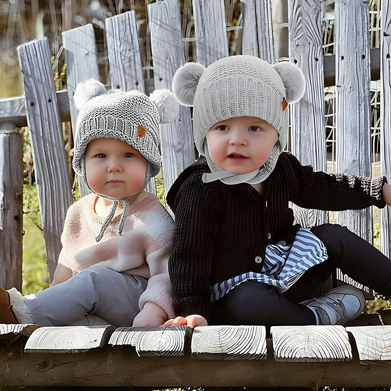 Žieminė kepurė kūdikiui nuo vėjo nepraleidžianti mažylio gaubtas Mielos pompom megztos kepuraitės naujagimiams kepuraitės kepuraitės lauke šilti aksesuarai kūdikiams 0-2 m.