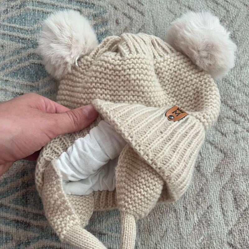 Žieminė kepurė kūdikiui nuo vėjo nepraleidžianti mažylio gaubtas Mielos pompom megztos kepuraitės naujagimiams kepuraitės kepuraitės lauke šilti aksesuarai kūdikiams 0-2 m.