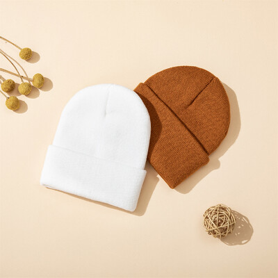 2 vnt. Nauji korėjietiški 0-2 metų vaikams vienspalviai šilti megzti kepuraitės vaikams rudeninės žieminės kepuraitės berniukams mergaitėms bekraštė kepurė Beanie