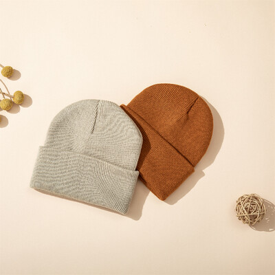 2 vnt. Nauji korėjietiški 0-2 metų vaikams vienspalviai šilti megzti kepuraitės vaikams rudeninės žieminės kepuraitės berniukams mergaitėms bekraštė kepurė Beanie
