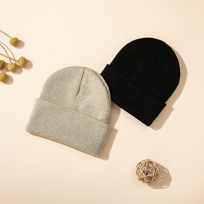 2 vnt. Nauji korėjietiški 0-2 metų vaikams vienspalviai šilti megzti kepuraitės vaikams rudeninės žieminės kepuraitės berniukams mergaitėms bekraštė kepurė Beanie