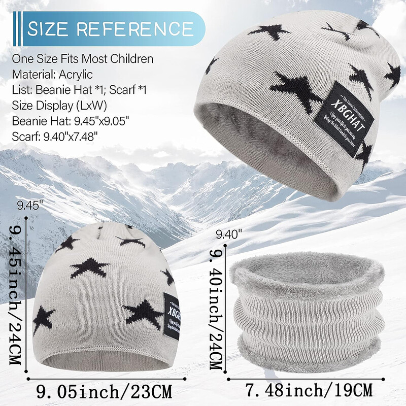 Hot Ale Gyerek téli gyapjú sapkák sál szett baba fiú lányok koreai vastag meleg kötött csillag mintás sapka gyerekeknek
