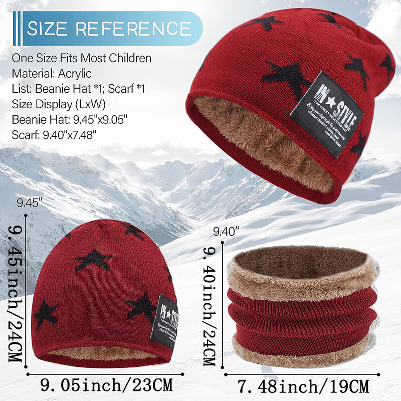 Hot Ale Gyerek téli gyapjú sapkák sál szett baba fiú lányok koreai vastag meleg kötött csillag mintás sapka gyerekeknek