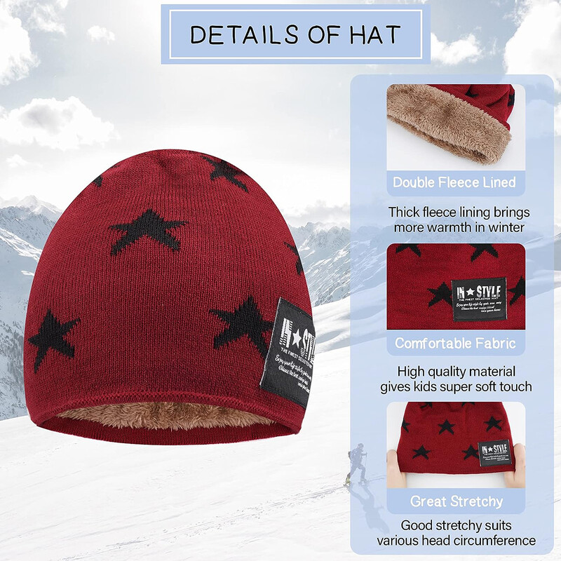 Hot Ale Gyerek téli gyapjú sapkák sál szett baba fiú lányok koreai vastag meleg kötött csillag mintás sapka gyerekeknek
