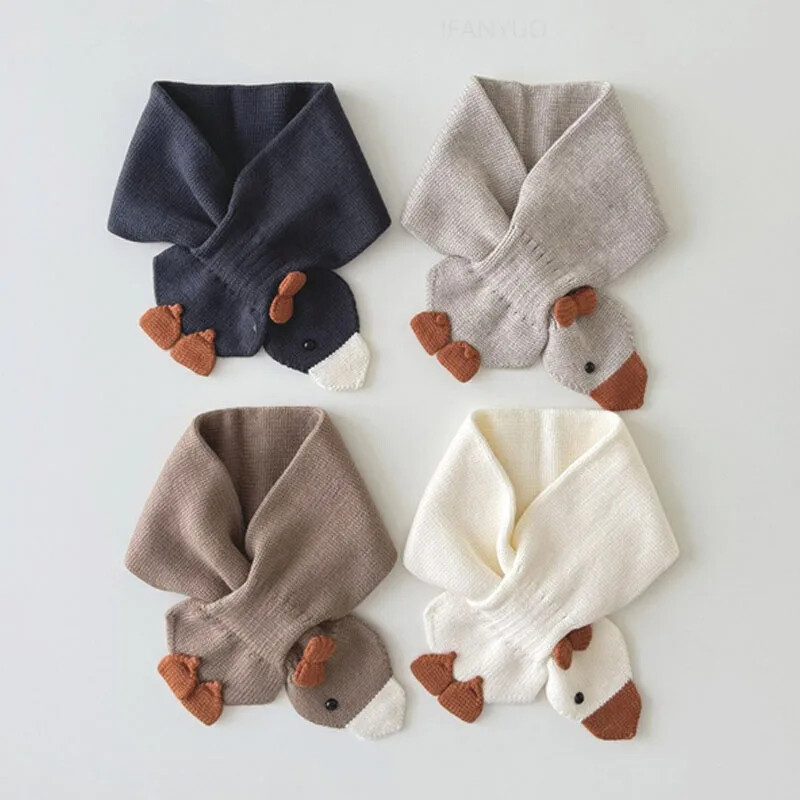 Divat koreai sokoldalú gyermeksál tél új aranyos kötött meleg nyakkendő egyszínű rajzfilm kacsa fiúk lány baba sálak