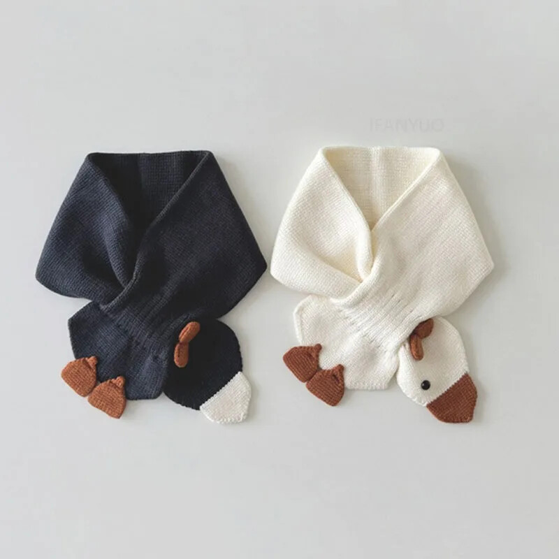 Divat koreai sokoldalú gyermeksál tél új aranyos kötött meleg nyakkendő egyszínű rajzfilm kacsa fiúk lány baba sálak