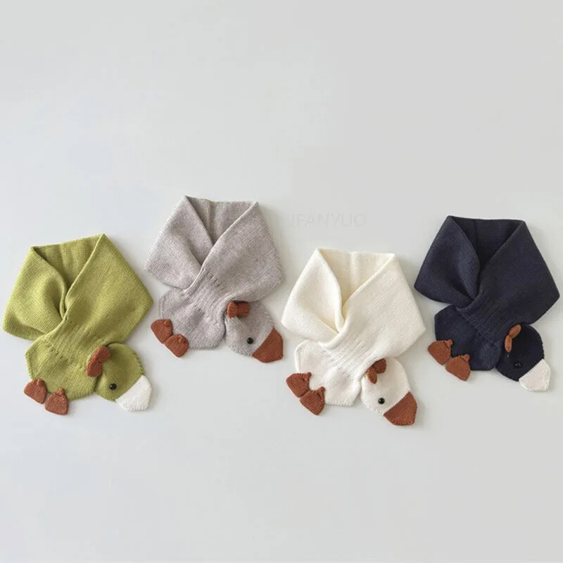 Divat koreai sokoldalú gyermeksál tél új aranyos kötött meleg nyakkendő egyszínű rajzfilm kacsa fiúk lány baba sálak