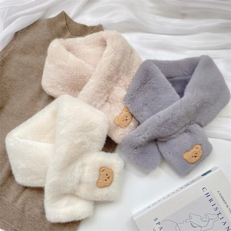 Koreai rajzfilm medve sálak gyerekeknek téli egyszínű puha plüss meleg nyakkendő lányoknak alkalmi szélálló rövid sál