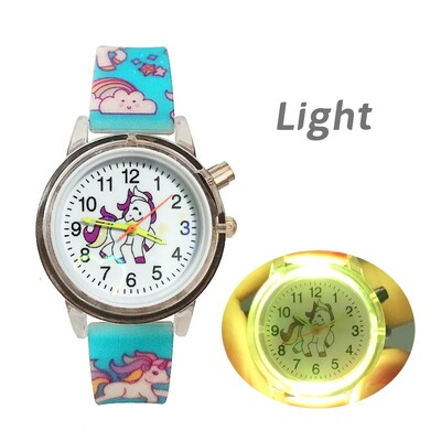 Svjetleća bljeskalica, dječji satovi, slatki crtani jednorog, svjetleća igračka, dječji kvarcni sat za dječake i djevojčice, rođendanski darovi, sat