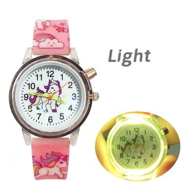 Svjetleća bljeskalica, dječji satovi, slatki crtani jednorog, svjetleća igračka, dječji kvarcni sat za dječake i djevojčice, rođendanski darovi, sat