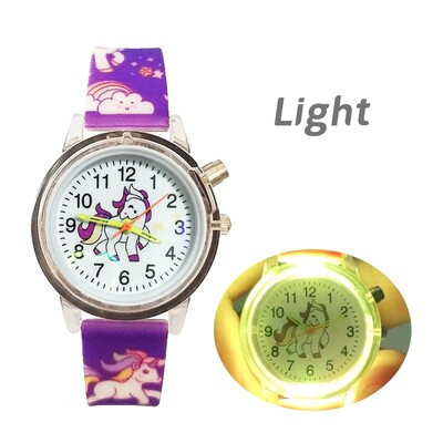 Svjetleća bljeskalica, dječji satovi, slatki crtani jednorog, svjetleća igračka, dječji kvarcni sat za dječake i djevojčice, rođendanski darovi, sat