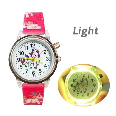 Svjetleća bljeskalica, dječji satovi, slatki crtani jednorog, svjetleća igračka, dječji kvarcni sat za dječake i djevojčice, rođendanski darovi, sat