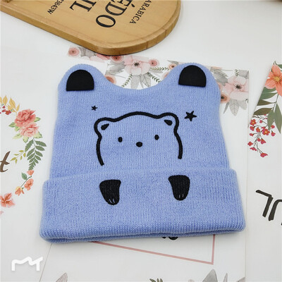 2022 Coreea de primăvară toamnă copii băieți pălărie culoare bomboană pentru copii băieți tricot pălărie fete urs cap broderie copii tricot pălărie