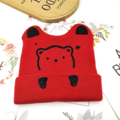 2022 Coreea de primăvară toamnă copii băieți pălărie culoare bomboană pentru copii băieți tricot pălărie fete urs cap broderie copii tricot pălărie