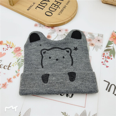 2022 Coreea de primăvară toamnă copii băieți pălărie culoare bomboană pentru copii băieți tricot pălărie fete urs cap broderie copii tricot pălărie