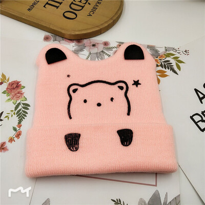 2022 Coreea de primăvară toamnă copii băieți pălărie culoare bomboană pentru copii băieți tricot pălărie fete urs cap broderie copii tricot pălărie