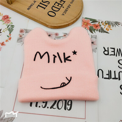 2022 Coreea de primăvară toamnă copii băieți pălărie culoare bomboană pentru copii băieți tricot pălărie fete urs cap broderie copii tricot pălărie