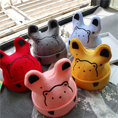 2022 Coreea de primăvară toamnă copii băieți pălărie culoare bomboană pentru copii băieți tricot pălărie fete urs cap broderie copii tricot pălărie