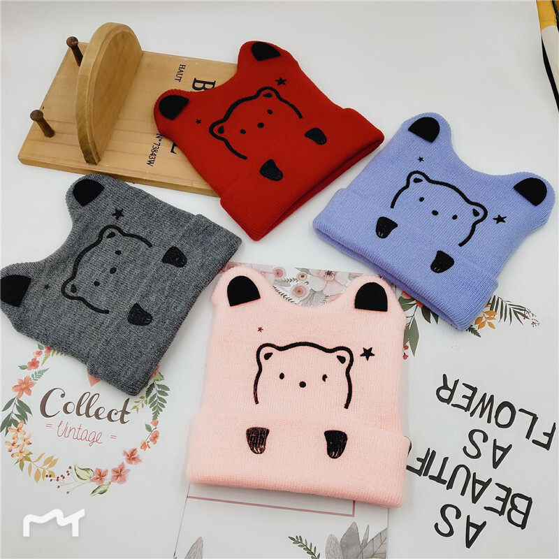 2022 Coreea de primăvară toamnă copii băieți pălărie culoare bomboană pentru copii băieți tricot pălărie fete urs cap broderie copii tricot pălărie