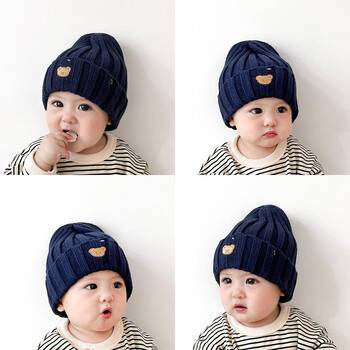 Cute Bear Baby Beanie Κορεάτικο πλεκτό καπέλο για νήπιο μονόχρωμο Χειμωνιάτικο ζεστό μάλλινο καπό βελονάκι 5-36 μηνών Αγόρι κορίτσι Skullies Καπέλο