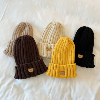 Cute Bear Baby Beanie Κορεάτικο πλεκτό καπέλο για νήπιο μονόχρωμο Χειμωνιάτικο ζεστό μάλλινο καπό βελονάκι 5-36 μηνών Αγόρι κορίτσι Skullies Καπέλο