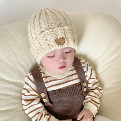 Cute Bear Baby Beanie koreai kisgyermek kötött sapka egyszínű téli meleg gyapjú horgolt motorháztető 5-36 hónapos fiú lány koponya sapka