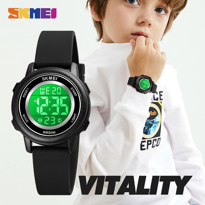 SKMEI LED apšvietimas skaitmeninis vaikiškas sportinis laikrodis chronometras kalendorius laikrodis 5bar vandeniui atsparus vaikiškas rankinis laikrodis berniukams mergaitėms dovana