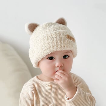 Χαριτωμένο αυτί γάτας Baby Beanie μονόχρωμο βελούδινο καπέλο για νήπια Φθινόπωρο Χειμώνας Ζεστό μωρό κορίτσι Αγόρια Καπέλο πουλόβερ