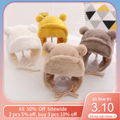 Mielas Meškiukas Kūdikio Ausų Apsauga Pupytės Kūdikių Pliušinės Ausinės Kepuraitė Minkšta Kailinė Žieminė Šilta Skrybėlė Vaikai Mergaitė Berniukas Soild Kapotas tinka 8M-3Y