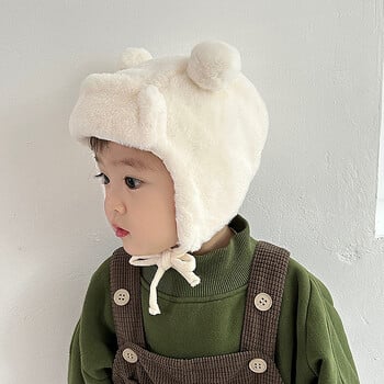 Cute Bear Baby Ear Protection Beanies Βρεφικά βελούδινα Earflaps Καπάκι μαλακό γούνινο χειμωνιάτικο ζεστό καπέλο Παιδικό κορίτσι αγόρι Bonnet Soild Fit 8M-3Y