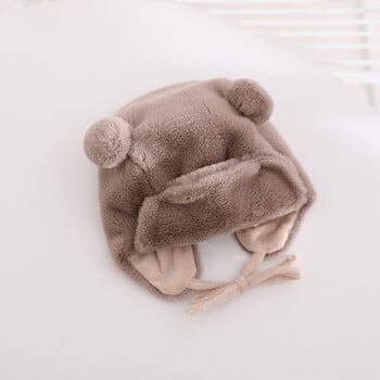 Cute Bear Baby Ear Protection Beanies Βρεφικά βελούδινα Earflaps Καπάκι μαλακό γούνινο χειμωνιάτικο ζεστό καπέλο Παιδικό κορίτσι αγόρι Bonnet Soild Fit 8M-3Y