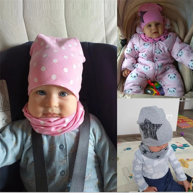 Bavlnená detská čiapka s hviezdicovou potlačou, jeseň/zima, dievčenská čiapka pre chlapcov, čiapka pre batoľatá, detská čiapka, šatka, detská čiapka s kapotou.
