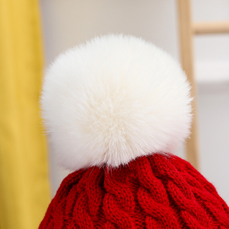 Pălărie pentru copii de Crăciun, iarnă caldă, tricotată, pălărie pentru copii, solidă, cu pompon în aer liber, pălărie pentru copii mici, 2 mărimi pentru copii adulți