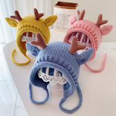 Aranyos Elk agancs baba sapka téli meleg kötött baba fiú lány sapka fülvédő sapka egyszínű gyerek gyerek sapka sapka sapka motorháztető