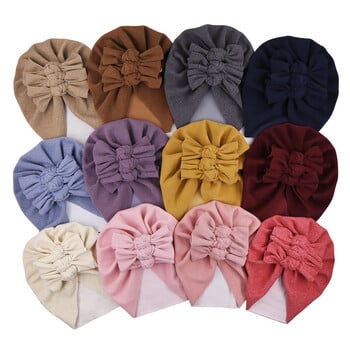 Νεογέννητα Καπέλα Baby Bow Knot Turban για νήπια κορίτσια αγόρια 0-3Y Χειμερινό ελαστικό ζακάρ Ινδικό καπάκι από σιτάρι φωτογραφικά στηρίγματα