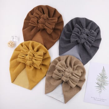 Νεογέννητα Καπέλα Baby Bow Knot Turban για νήπια κορίτσια αγόρια 0-3Y Χειμερινό ελαστικό ζακάρ Ινδικό καπάκι από σιτάρι φωτογραφικά στηρίγματα