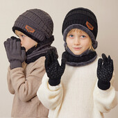 4 db Téli gyerek sapka sapka sál kesztyű plüss bélés meleg gyerek kötött sapka készlet csúszásmentes kesztyű nyakmelegítő gyereksapka 4-10Y