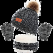 Момчета Момичета Деца Зимна шапка Шапка Шал Ръкавици Комплект за 1 2 3 4 5 години Момчета Момичета Плетени дебели топли термични комплекти с подплата от полар