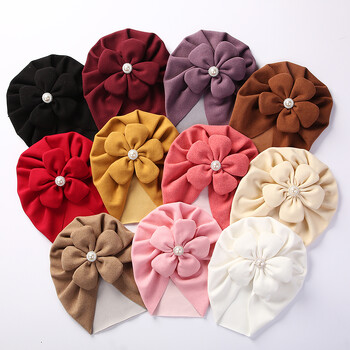 Big Flower Turban Baby Hats Faux Cashmere Pearl Newborn Beanies Headwraps Boutique για βρέφη αγόρια για κορίτσια Καπέλα Καπέλα