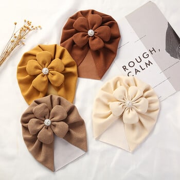 Big Flower Turban Baby Hats Faux Cashmere Pearl Newborn Beanies Headwraps Boutique για βρέφη αγόρια για κορίτσια Καπέλα Καπέλα