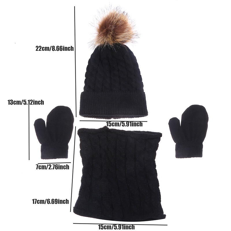 Gyermek téli kötött sapka és sál kesztyű szett fiú lányoknak meleg plüss sapka 3 részes készletek gyerekeknek új szabadtéri sísapka sálak egyszínű